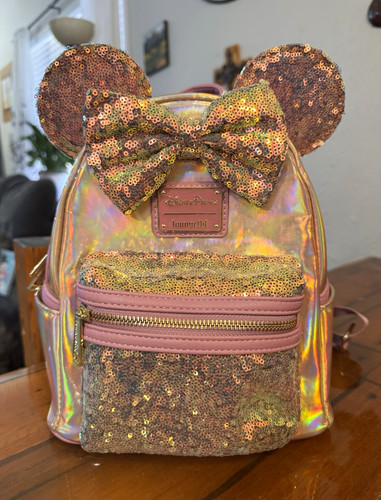 Disney Parks x Loungefly Minnie Mouse Iridescent Sequin Mini Backpack Pink