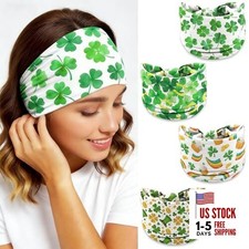 4 Pcs St. Patrick's Day Headbands for Women, Green Shamrocks Wide Knotted Head