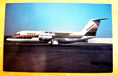 American Airlines Postcard BAE146 in AIR CAL Colors following 1987 merger