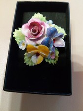 Vintage Dorothy Ann Hand Painted Porcelain Floral Pin Brooch Made in England