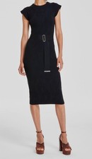 Vince Camuto Women's Black Textured-Knit Cap-Sleeve Midi Dress, Size XL