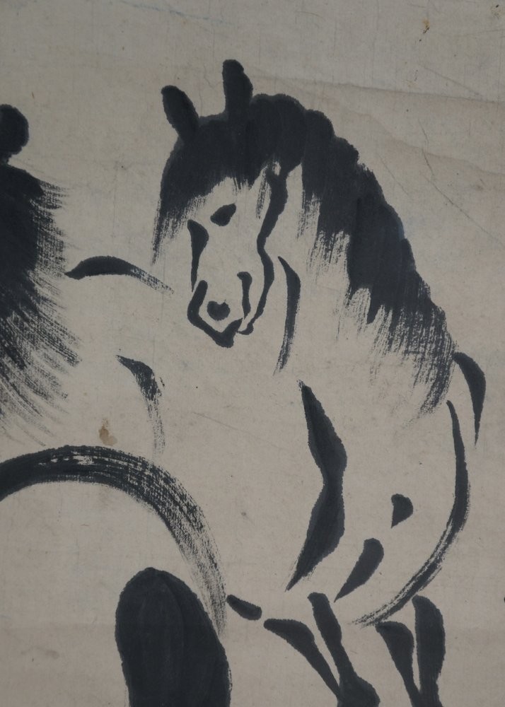 アンティーク　日本画 Antique Japan horse painting Kakejiku scroll art 1800