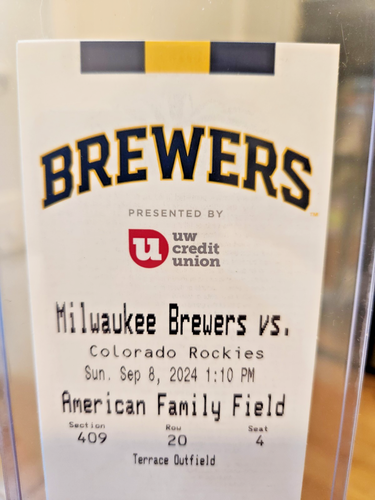 Isaac Collins MLB Debut Ticket 9/8/24 - 1st Hit Ticket - Brewers Rockies - Picture 2 of 3