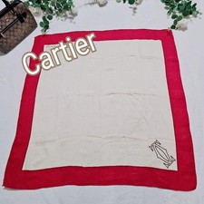 Cartier großes Seidentuch durchsichtiges Logo rot x weiß 33,5 Zoll