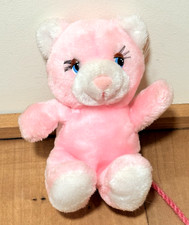 Russ Berrie PINK Cat Plush Eyelashes White 6" Vtg Korea EUC