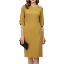 Calvin Klein Mustard Yellow 3/4 Split Sleeve Stretch Crepe Sheath Dress Size 8