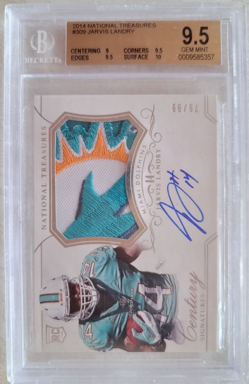 Jarvis Landry Panini National Treasures #309 Century Material Autograph-Jersey Number