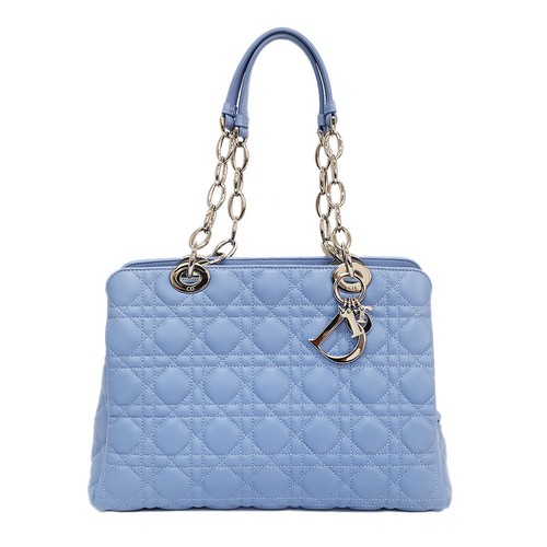 Dior Soft Cannage Tote Bag Lambskin Leather Blue Silver Hardware Women's #UDB180