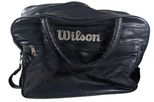VTG 80s Wilson Spellout Duffle Bag Blue Faux Leather Gym Travel Sport Graphics