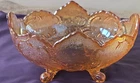 Vintage Jeanette Carnival Glass Footed Bowl Floral Pattern Marigold