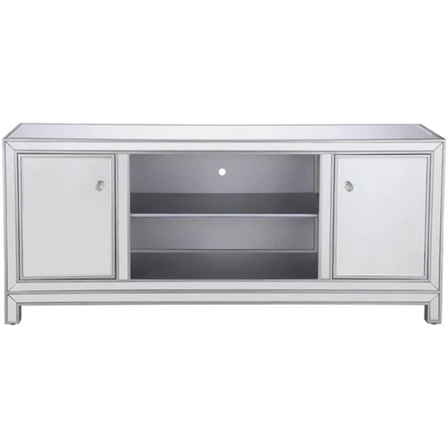 Elegant Decor Modern 60" Mirrored TV Stand in Distressed Antique Silver - Picture 3 of 10