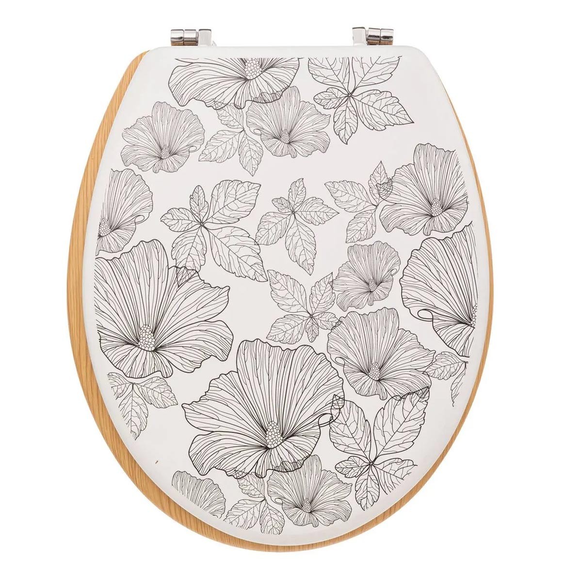 Abattant WC imprimé Blackflora 42cm blanc pour une décoration de salle de bain végétale