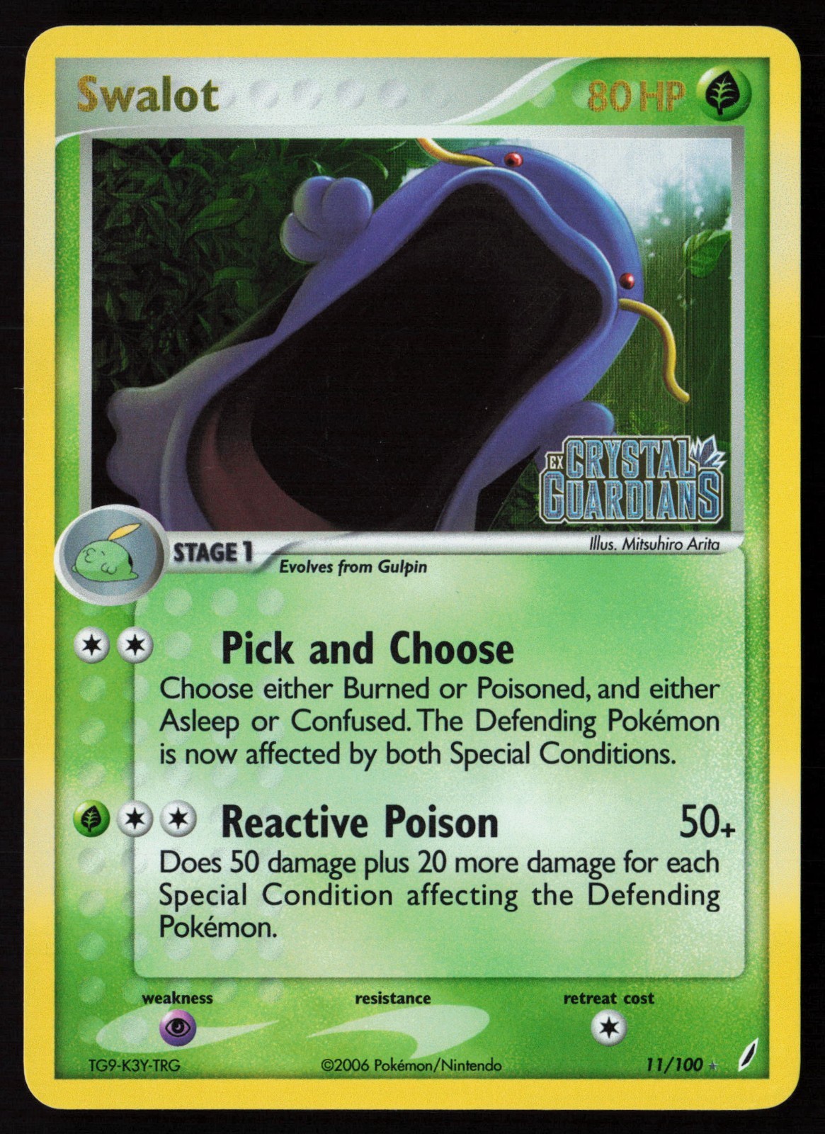 2006 Pokemon Crystal Guardians Swalot 11/100 Reverse Holo Foil Stamp NM