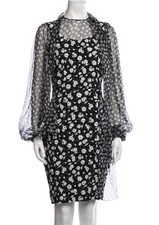 Dolce&Gabbana Black White Sheath Long Sleeve Sheer Dress IT38 Floral 