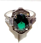 Vintage Style Sterling Silver Emerald Green CZ  Ring – Size 9