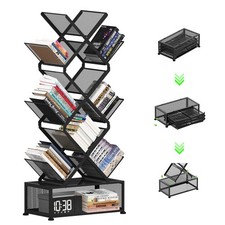 9-Tier Space Saving Book Shelf with Storage,Bedroom Shelves Folding Bookshelv...