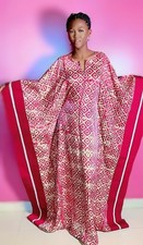 Women's African Print Modern Rich Auntie Adire Crepe Bubu One-size Dress