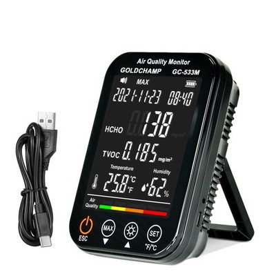 Air Quality Monitor Indoor 4In1 Accurate HCHO TVOC Temp Humidity LCD