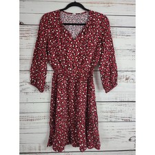Old Navy Midi Dress XS Womens Red Animal Print Long Sleeve V Neck Pullover
