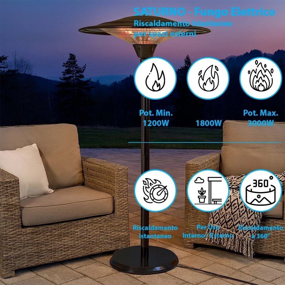 Tempo Style - Stufa Elettrica SATURNO | Fungo Riscaldante ad Infrarossi (3000W) - Immagine 4 di 4