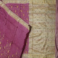Vintage Purple Saree 100 Pure Silk Woven Hand Embroidered Sari 5YD Craft Fabric