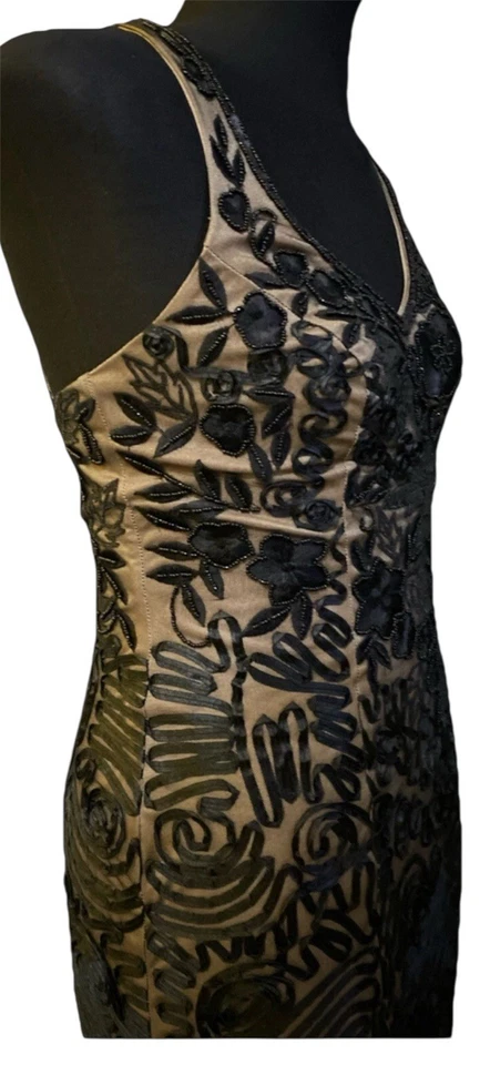Vestido de noche vintage Sue Wong sin mangas negro y tostado encaje detalles con cuentas talla 2 Foto 3 de 4