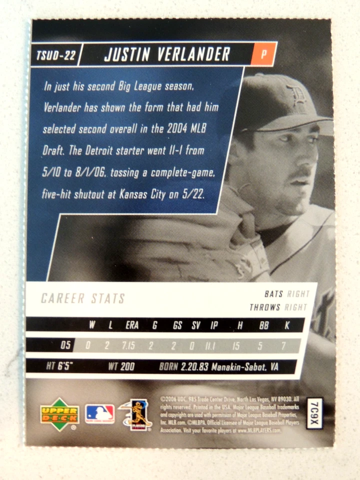 JUSTIN VERLANDER 2006 UD TUFF STUFF MAGAZINE ROOKIE CARD #TSUD-22 - Image 2 of 2
