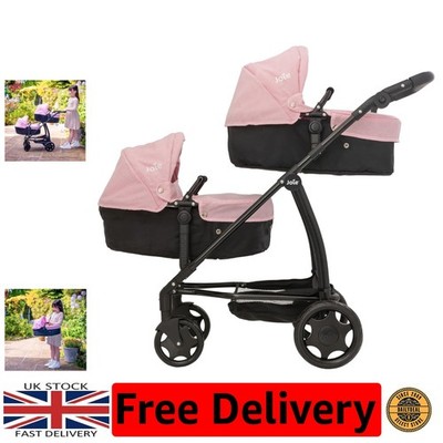Eleganter Joie Evalite Zwillingskinderwagen für Puppen | verstellbarer Griff & flach zusammenklappbar