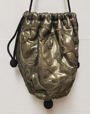 Carolyne Barton Gunmetal  Gold Drawstring Shoulder Bag Evening Cocktail NWOT