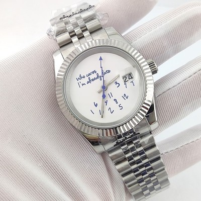 Who Cares I'm Already Late Funny Dial Automatic Mod Watch NH35 New Silver