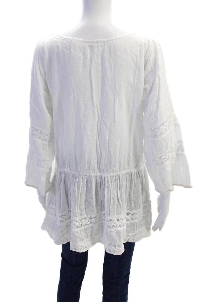 Vestido Samson Mujer Bordado Cuello en V Línea A Blanco Algodón Talla Grande Foto 3 de 4