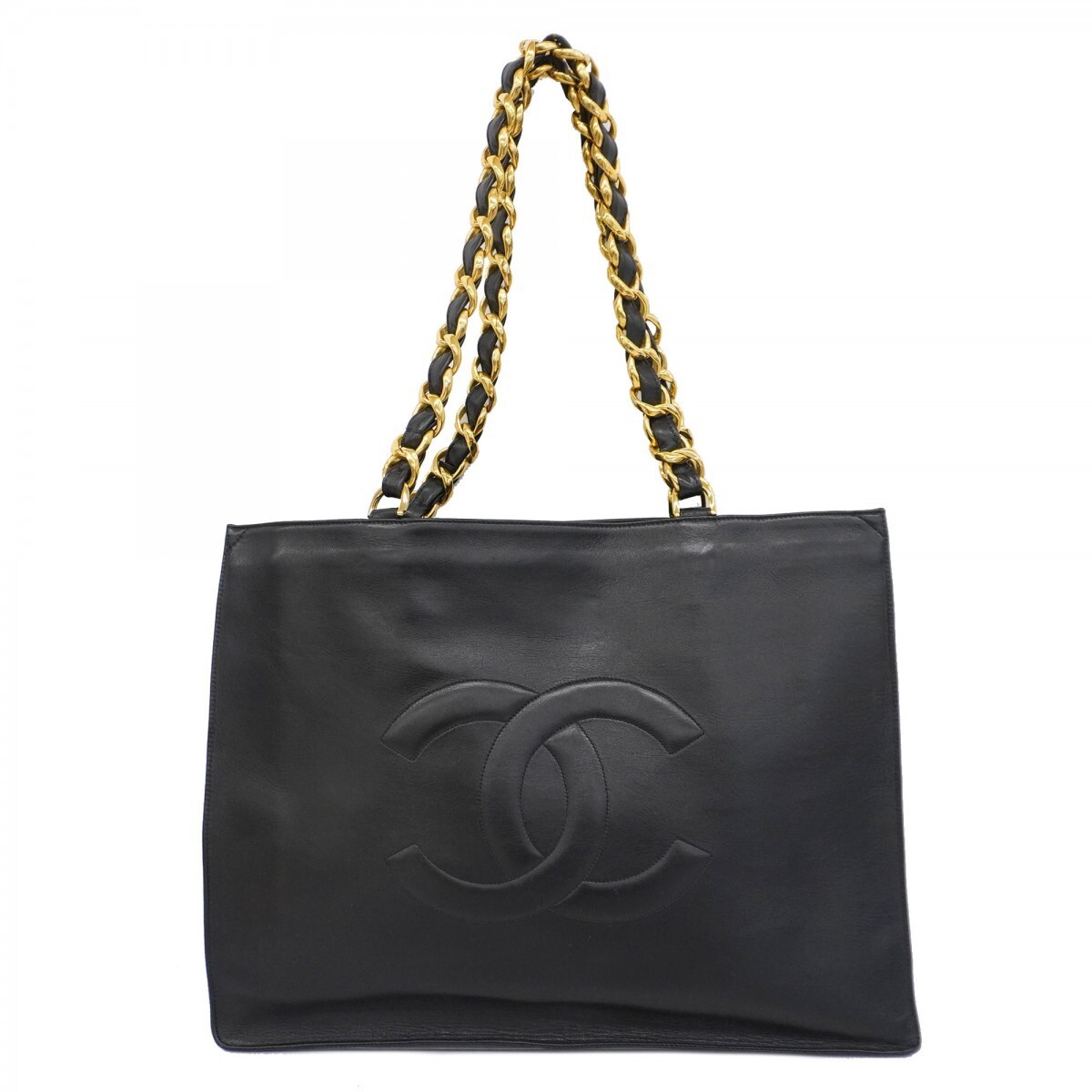 CHANEL Black Lambskin Tote Bag with Gold Hardware 5GD4803 Pre-Owned Luxury Handbag