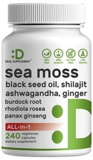 Irish Sea Moss 7000mg w/ w/Bladderwrack  Burdock Root Black Seed Oil 240 Caps