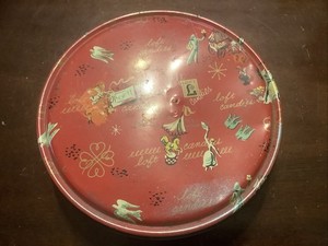 Vintage Red Loft Candies Tin 8.5x2.25” Doves, Hearts Carousel