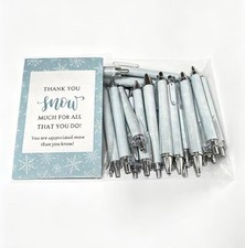 60 Pcs Snowflake Pens Coworkers Bulk Winter Ballpoint Pens with Thank You Cards