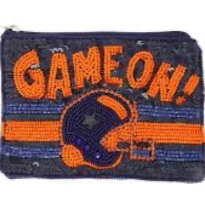 Game On Seed bead card holder orange and navy