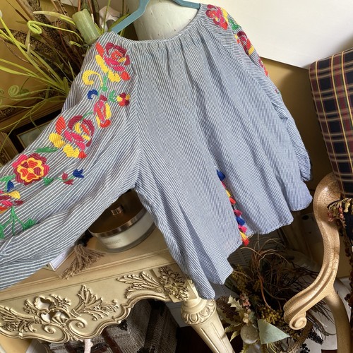 Anthropologie Floreat Blouse Soleil Embroidered Tassel Colorful Boho Size Large - Picture 9 of 12