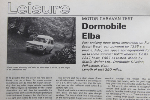 Original 1968 Motor mag extraction: FORD ESCORT Mk1 DORMOBILE ELBA 1300