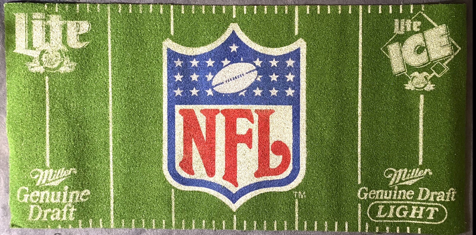 Vintage Miller Lite Ice Genuine Draft Football Turf Rug Mat NFL Beer