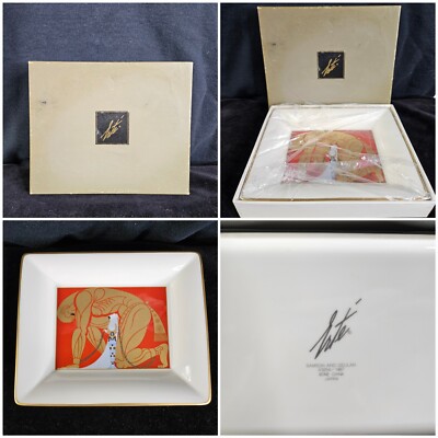 RARE Erte Samson & Delilah Art Deco 1987 Bone China Display Oblong Tray Red Gold