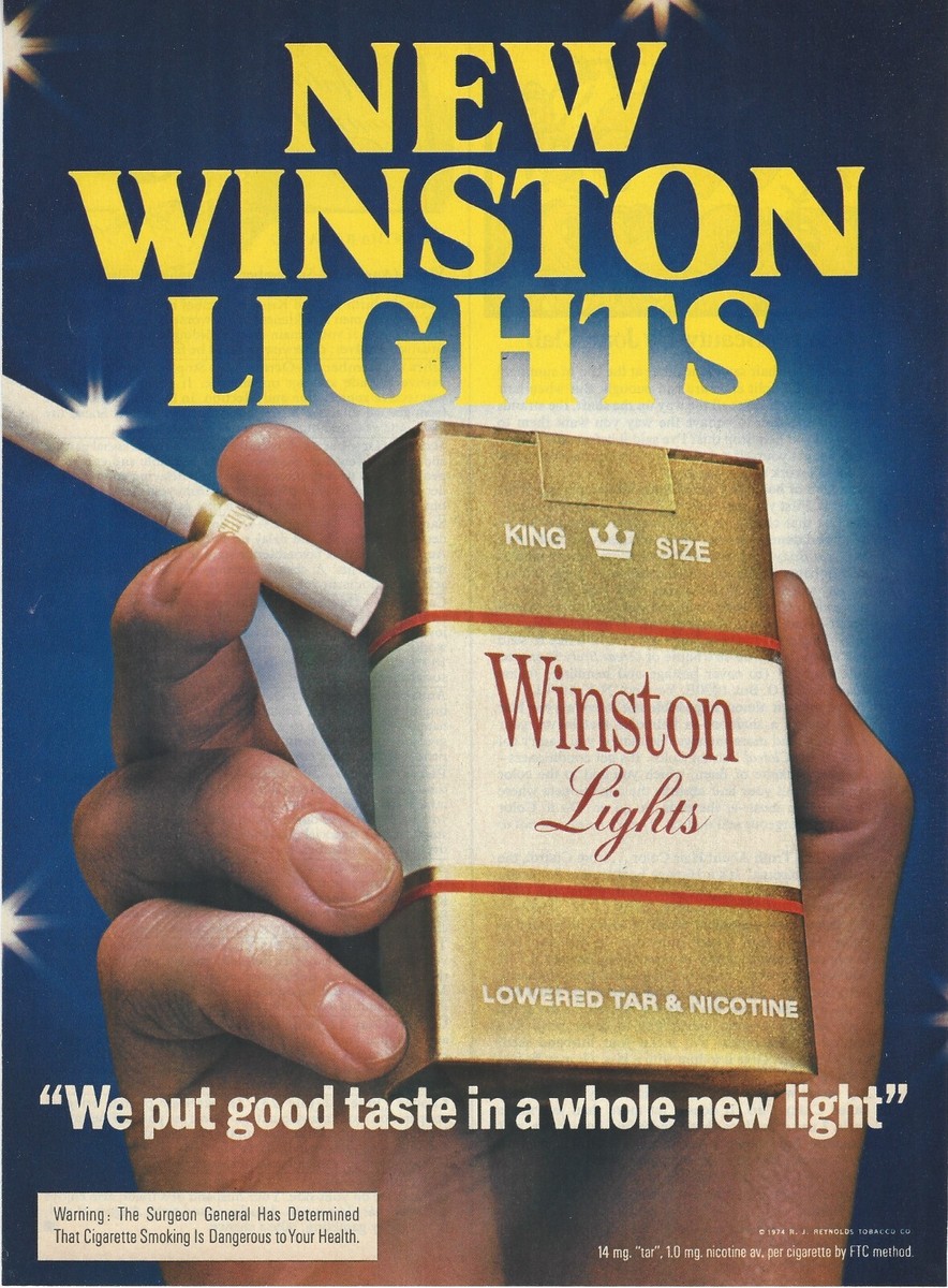 1974 Winston Lights Cigarettes Tobacco vintage print ad 70's advertisement