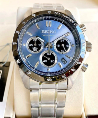 #ad Seiko Spirit SBTR027 Chronograph Blue Dial Stainless Steel Men#x27;s Watch $200.00