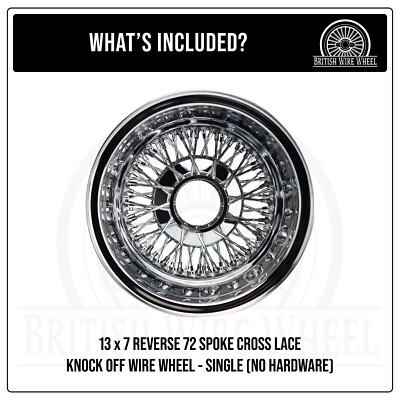 13x7 Reverse 72 Spoke Cross Lace Chrome Lowrider Wire Wheel