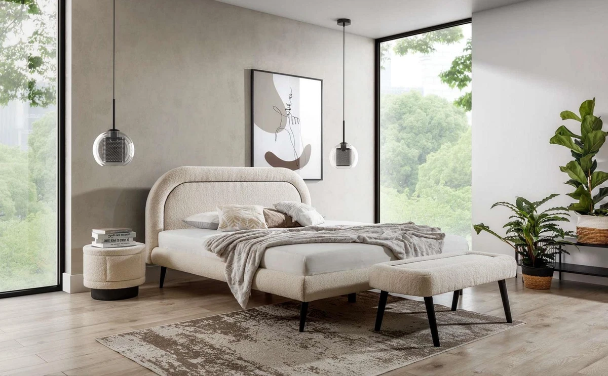 schlafzimmer set weiß bett elegantes 2x nachttische luxus hocker modern 4tlg.
