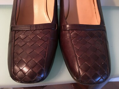 BOTTEGA VENETA Woven Vamp Brown Leather Heels Shoes sz B