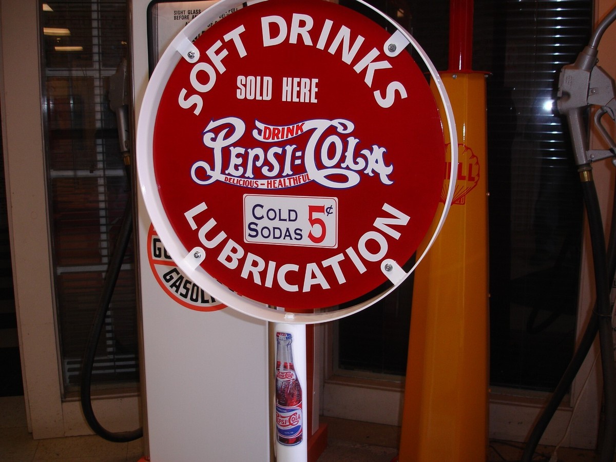 PEPSI COLA VINTAGE ERA 50S SODA FOUNTAIN CURB SIGN LOLLIPOP GAS