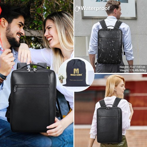 Masa Kawa schmaler Echtleder Business Rucksack 15,6" Laptoptasche schwarz - Bild 8 von 9