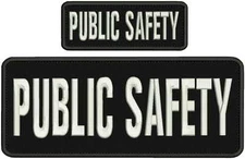 PUBLIC SAFETY EMBROIDERY PATCHES 4X10 AND 2X5 HOOK ON BACK WHITE ON BLACK