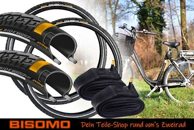 BISOMO 2 Fahrradreifen 1 3/8x1 5/8 x 28 Continental 37-622 Pannengürtel + Schlauch AV40