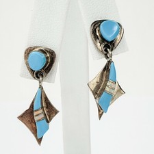 Southwestern Sterling Silver 925 Turquoise Opal Post Dangle Earrings